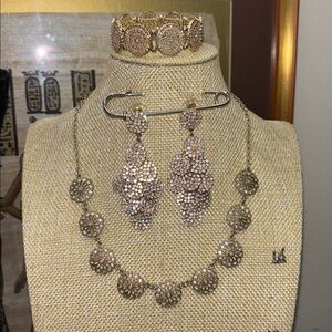 Goldtone and Silvertone Jewelry Set with Necklace, Earrings, and Bracelet!